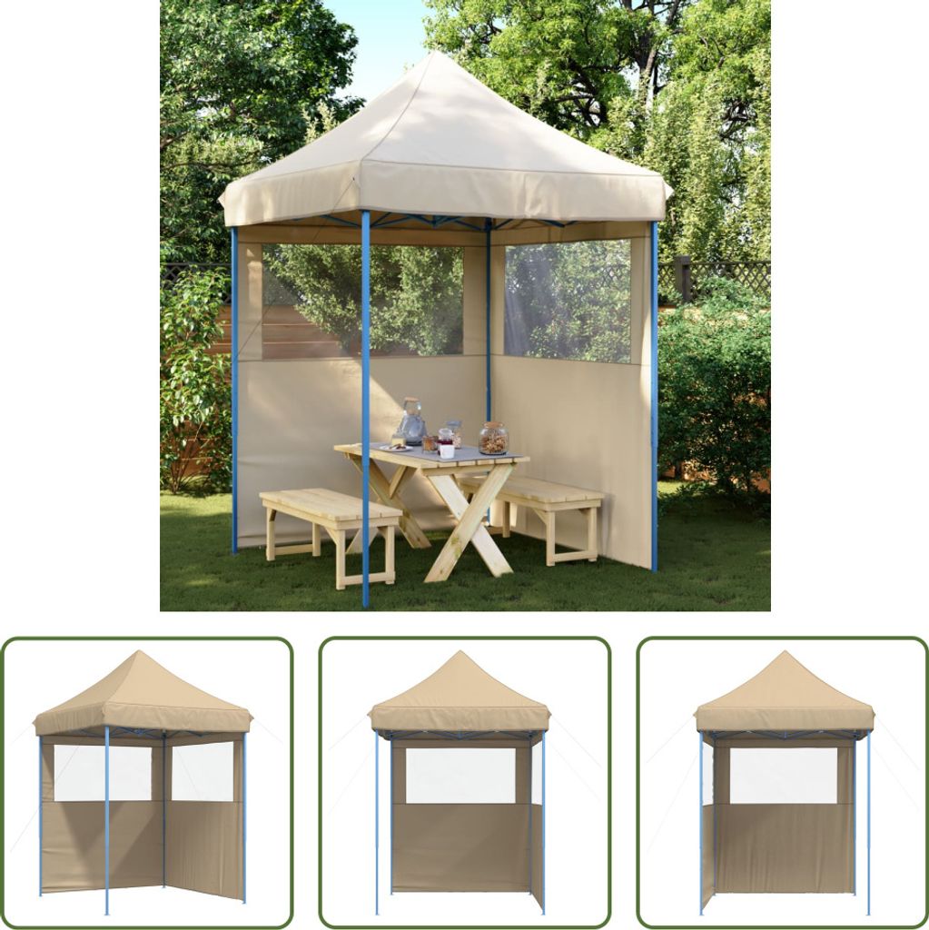The Living Store Partyzelt Faltbar Pop-Up mit 2 Seitenteilen Beige
