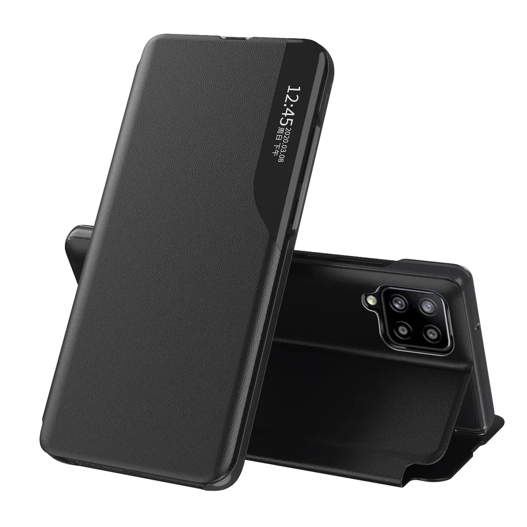 Custodia Flip per Samsung Galaxy M33, custodia in Finto cuoio con funzione di finestra e supporto nero