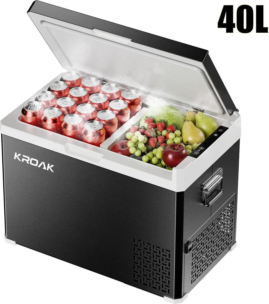 Auto Kühlbox Gefrierbox 40L - Kompressor Kühlschrank - 12/24V DC & 110–240V AC - Dual-Zone - -20 bis +20°C - Ohne App und Bluetooth