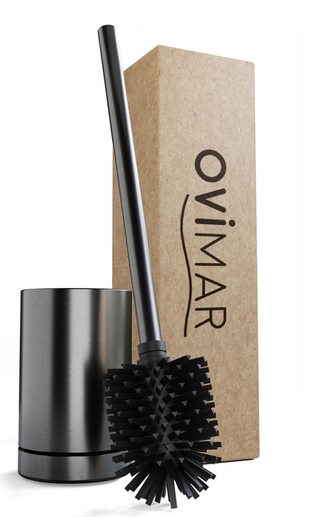 ovimar Toilettenbürste Kniven Gunmetal matt | Silikon Klobürste | Belüftungsfunktion | frei stehend | Edelstahl WC Bürstenkopf wechselbar | abn...