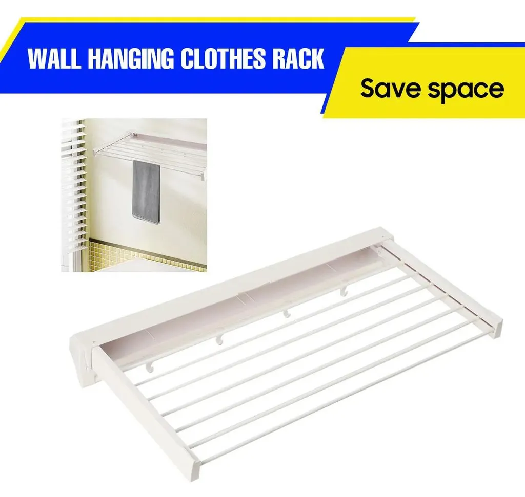 Séchoir à linge mural extensible pliable en plastique PP blanc robuste - 11