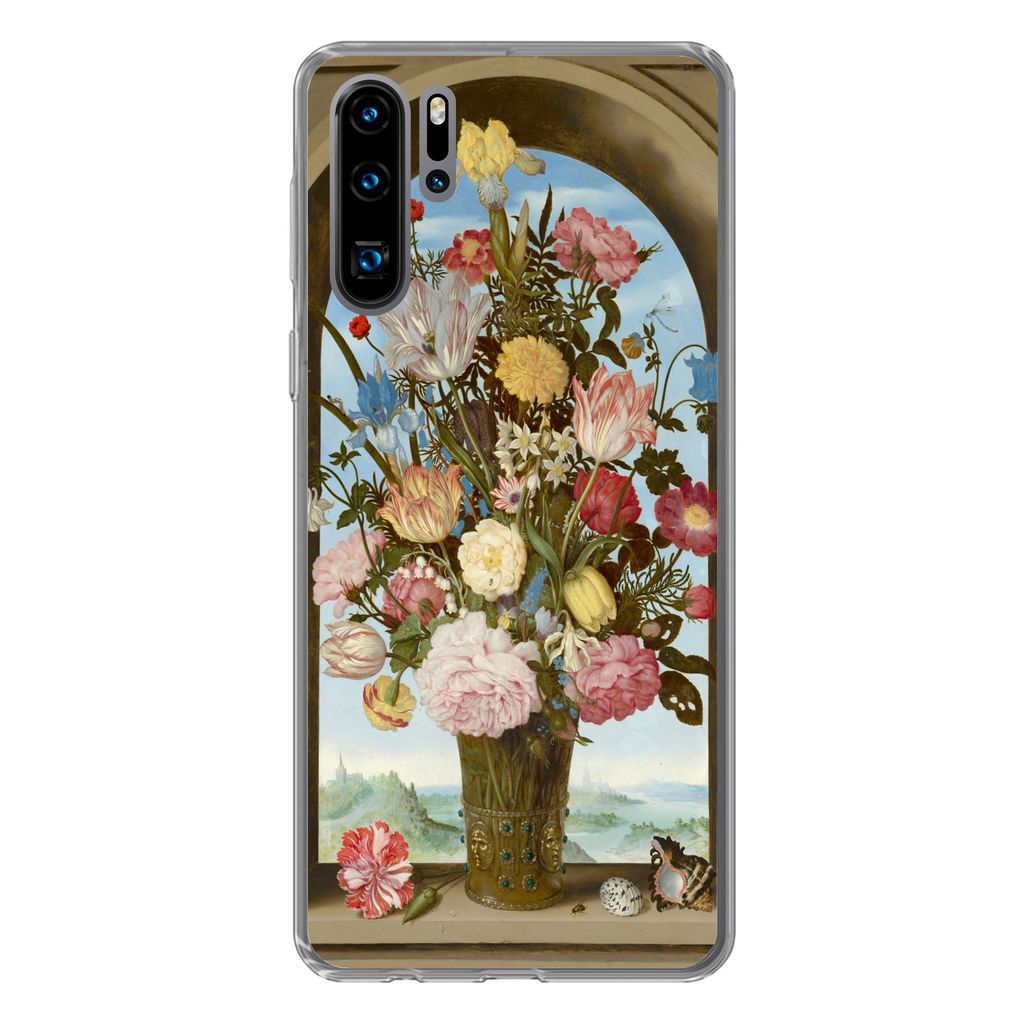 MuchoWow Handyhülle Schutzhülle Hülle für Huawei P30 Pro Vase mit Blumen in einem Fenster - Gemälde von Ambrosius Bosschaert dem Älteren Si...
