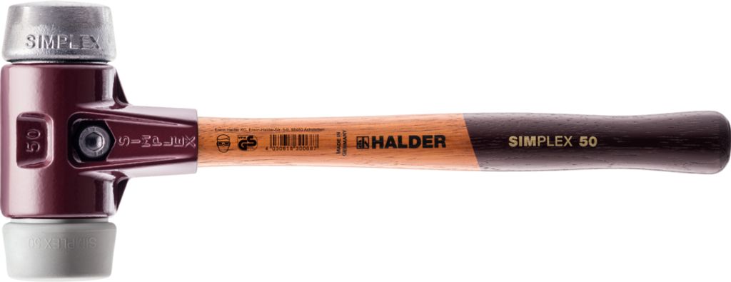 HALDER SIMPLEX TPE-Hammer mittel / Weichmetall mit Tempergussgehäuse und Holzstiel - D=30 mm - 3039.030