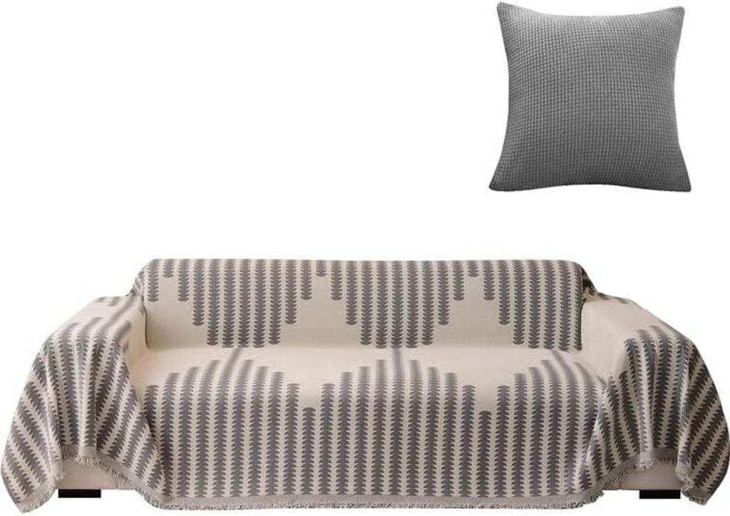 (180*340cm, Grau) Vielseitiger Sofabezug, Schonbezug, Überwurfdecke – weich, strapazierfähig, Couchbezug, Möbelschutz mit Kissenbezug für nor...