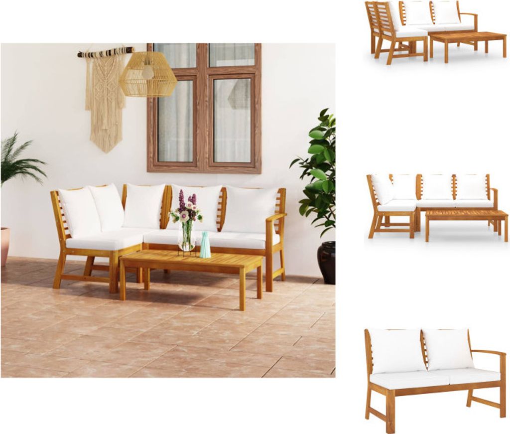 vidaXL 4-tlg. Garten-Lounge-Set mit Auflagen Creme Massivholz Akazie - Gartenmöbel-Sets