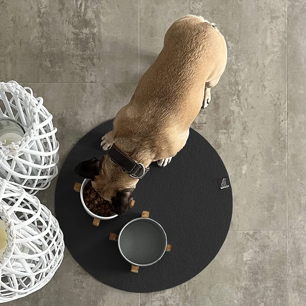 SANOZOO® Tappeto Ciotola Rotondo 80cm Nero Oeko-Tex | Sottociotola Cane