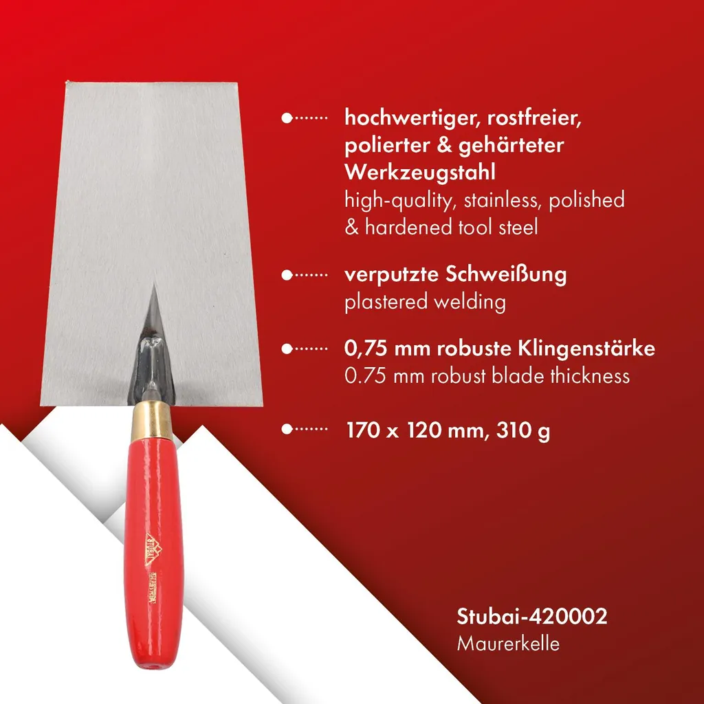 Frattazzo STUBAI in acciaio inox con manico verniciato | 170 x 120 mm | Spessore lama 0,75 mm | Disco lisciante professionale per lavori di muratura, intonacatura e stuccatura, lavori in calcestruzzo in interni ed esterni - 2