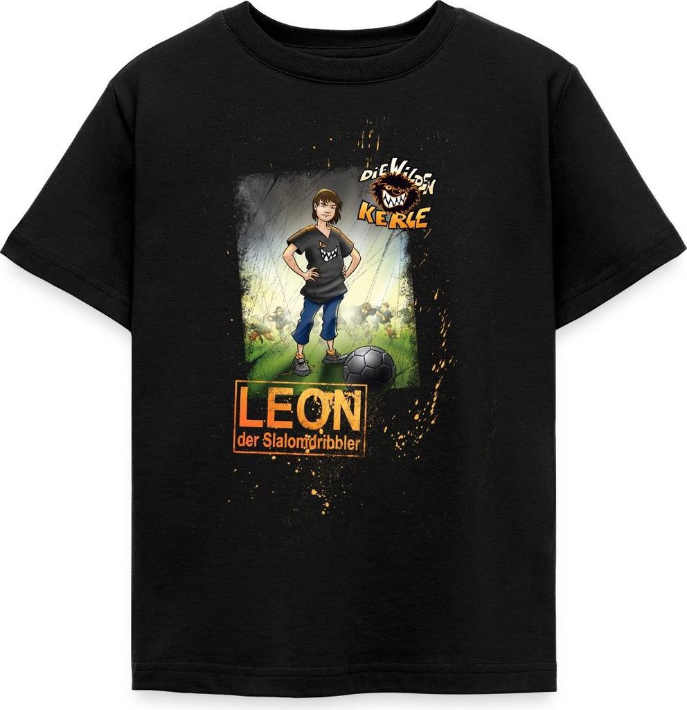 Spreadshirt Die Wilden Kerle Leon Kinder T-Shirt, 122/128 (7-8 Jahre), Schwarz