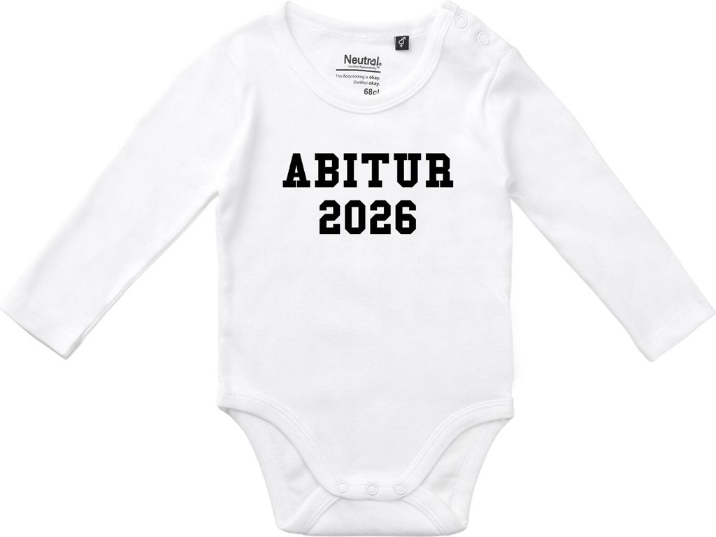 Huuraa Baby Body Abitur 2026 ABI 62 White Baumwolle Fairtrade Langarmbody Geschenkidee