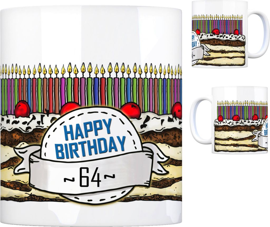 Geburtstagstorte Kaffeebecher zum 64. Geburtstag mit 64 Kerzen Tasse Becher mug