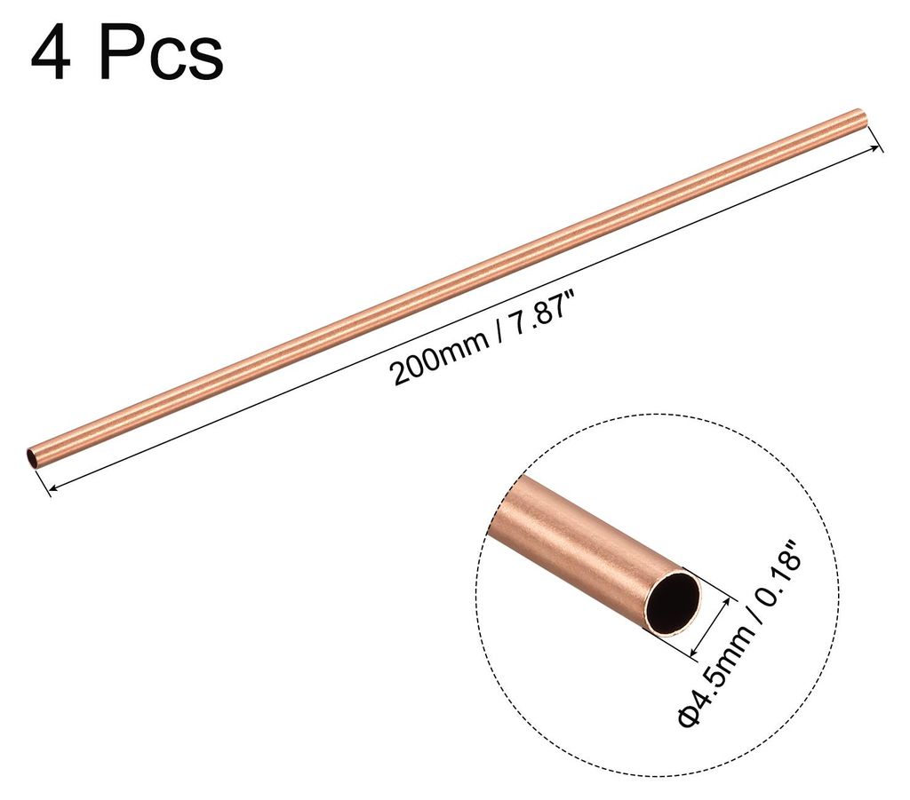 4 Stš¹ck 200mm L?nge Kupferrohr 4,5mm Au?endurchmesser, Nahtlose Gerades Rohr 0,25mm Wandst?rke, Kupfer Rundrohr fš¹r Industrie Bauwesen Garten...