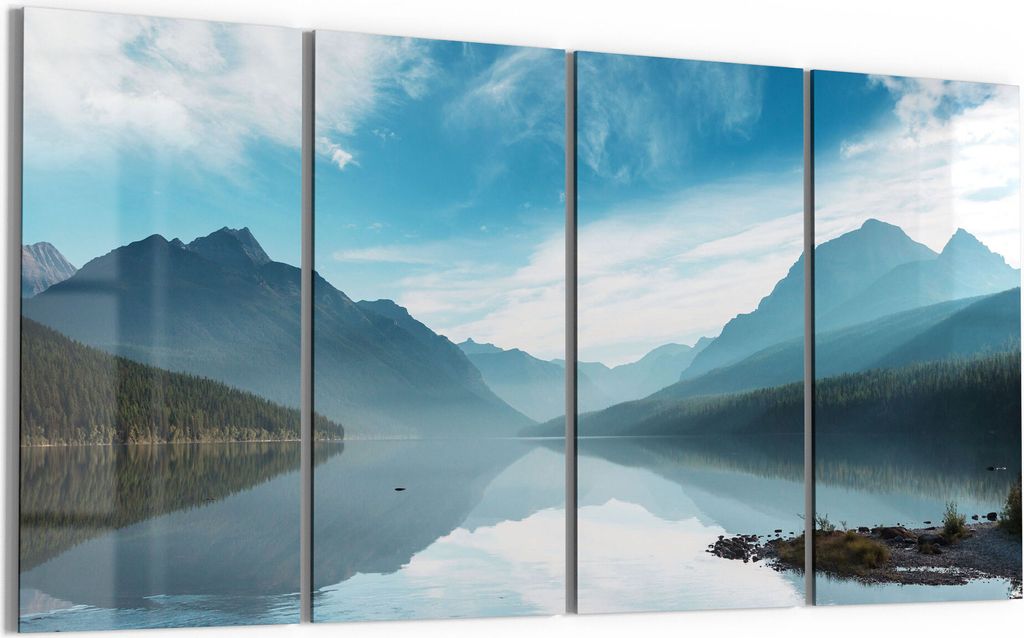 DEQORI Glasbild Echtglas 4x30x60 cm 'Blick über Bowman Lake' Wandbilder XXL groß