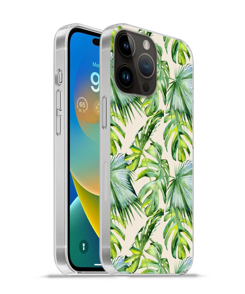 MuchoWow Handyhülle Schutzhülle Hülle für Apple iPhone 14 Pro Max Blätter - Muster - Monstera Silikon Softcase Handy Hülle - Hardcover
