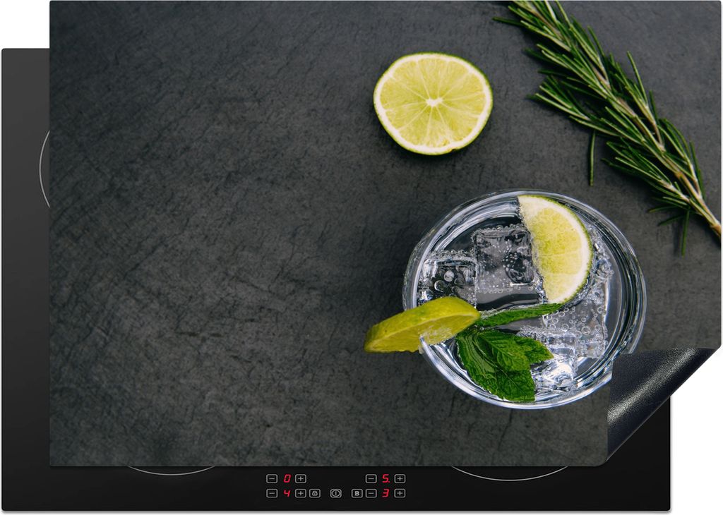 KitchenYeah Herdabdeckplatte Cocktail - Glas - Zitrone , 75x52cm, Küche Deko, Glaskeramikfeld Herdabdeckung, Abdeckplatte fùr Kochfeld