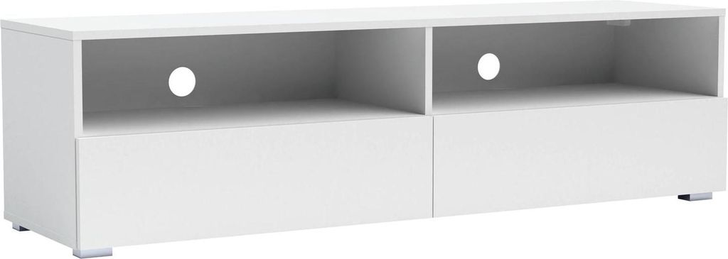 TV Lowboard Tebris 150 cm Weiß Matt – Hängend oder Stehend, 2 Klappen, Push-to-Open, Modernes Design