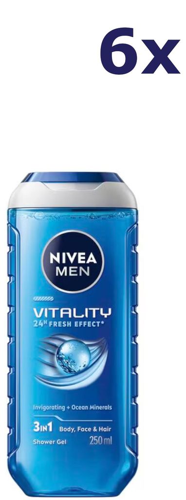 6x NIVEA Men Vitality 3-in-1 Douchegel 250ML