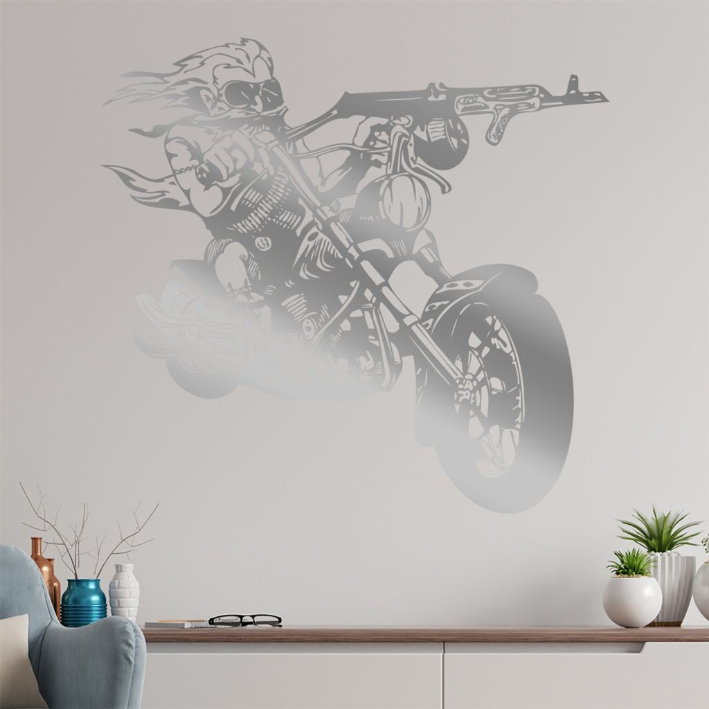 Biker AK 47 Wandtattoo in 6 Größen - Wandaufkleber Wall Sticker - Dekoration, Küche, Wohnzimmer, Schlafzimmer, Badezimmer
