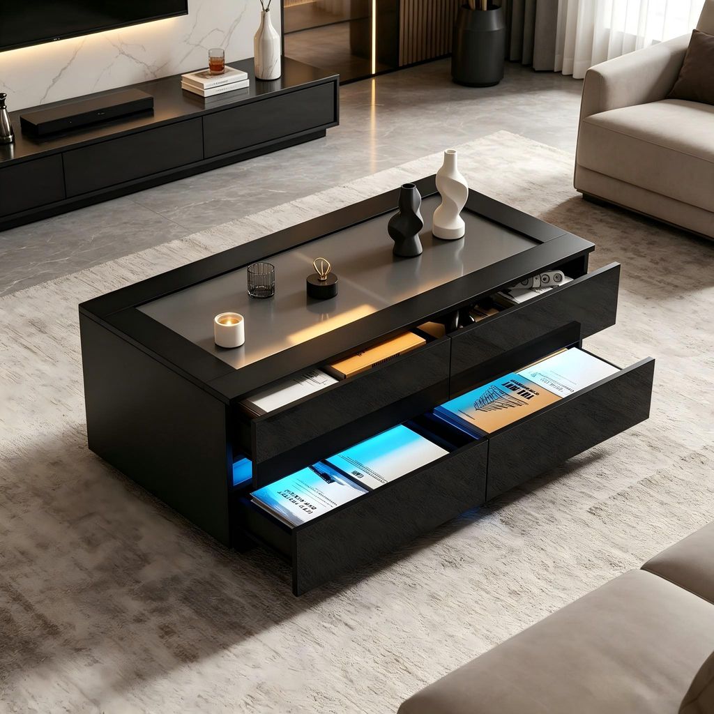 Merax Hochglanz Couchtisch mit 4 Schubladen und LED Produktbild 