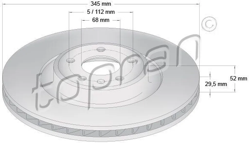 Freinage avant Audi A4 A5 Q5 : Disque TOPRAN 8K0615301E ventilé 320mm