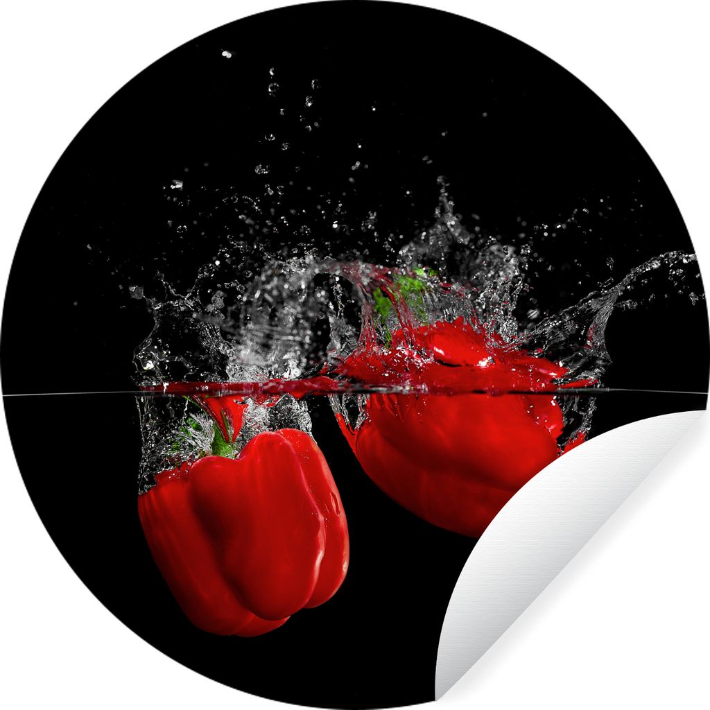 MuchoWow Runde Wandtattoo - Wandsticker Tapete Aufkleber Paprika - Gemüse - Stilleben - Wasser - Rot Ø 80 cm Selbstklebend und Repositionierbar...