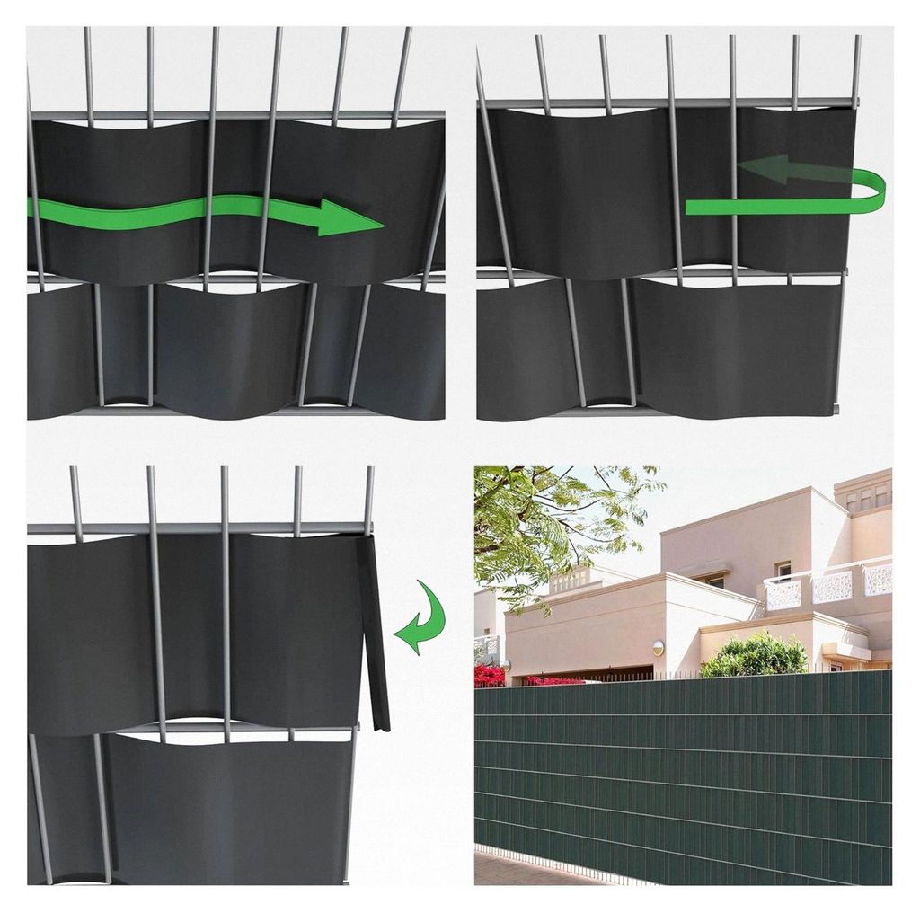 PVC Sichtschutzstreifen für Gartenzaun und Balkon, wasser- und winddicht, Komplettset mit 25 Clips, 40 m (L) x 19 (B) cm, Grau