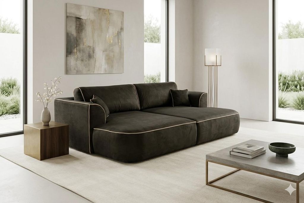 BIGSOFA COZI, Braun mit mit ecruem Keder, Matt Velvet