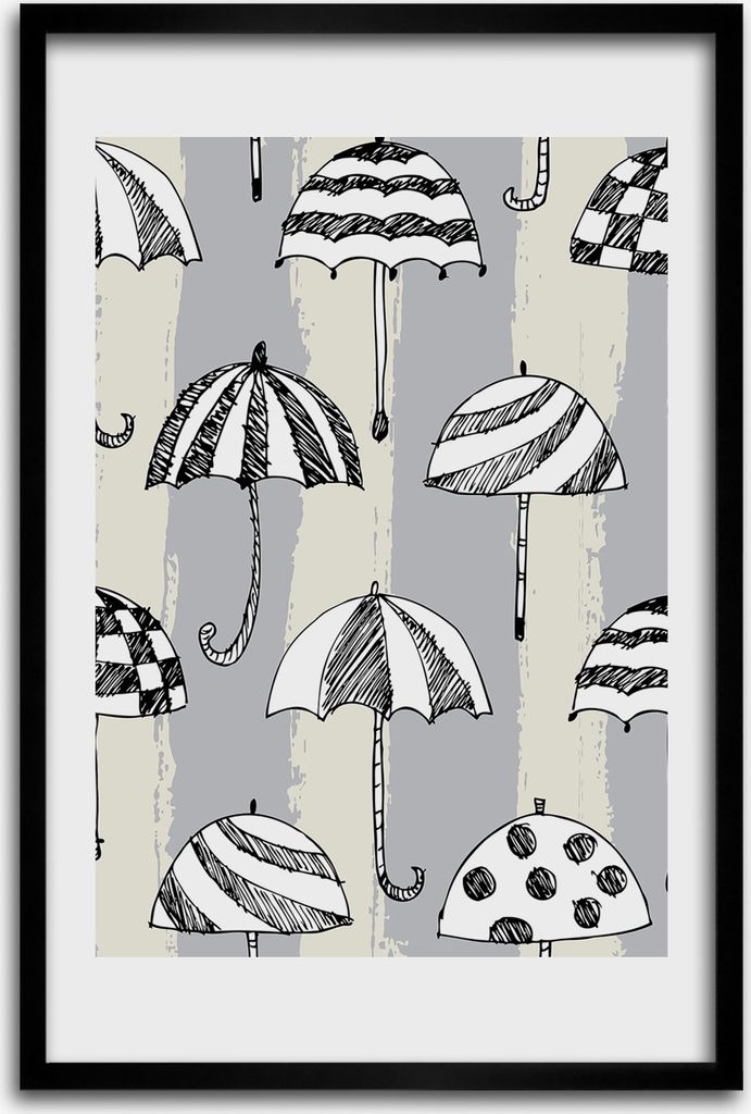 Bild - Bilderrahmen - 40 cm x 60 cm - MDF - Rahmen - Wandkunst - Regenschirme