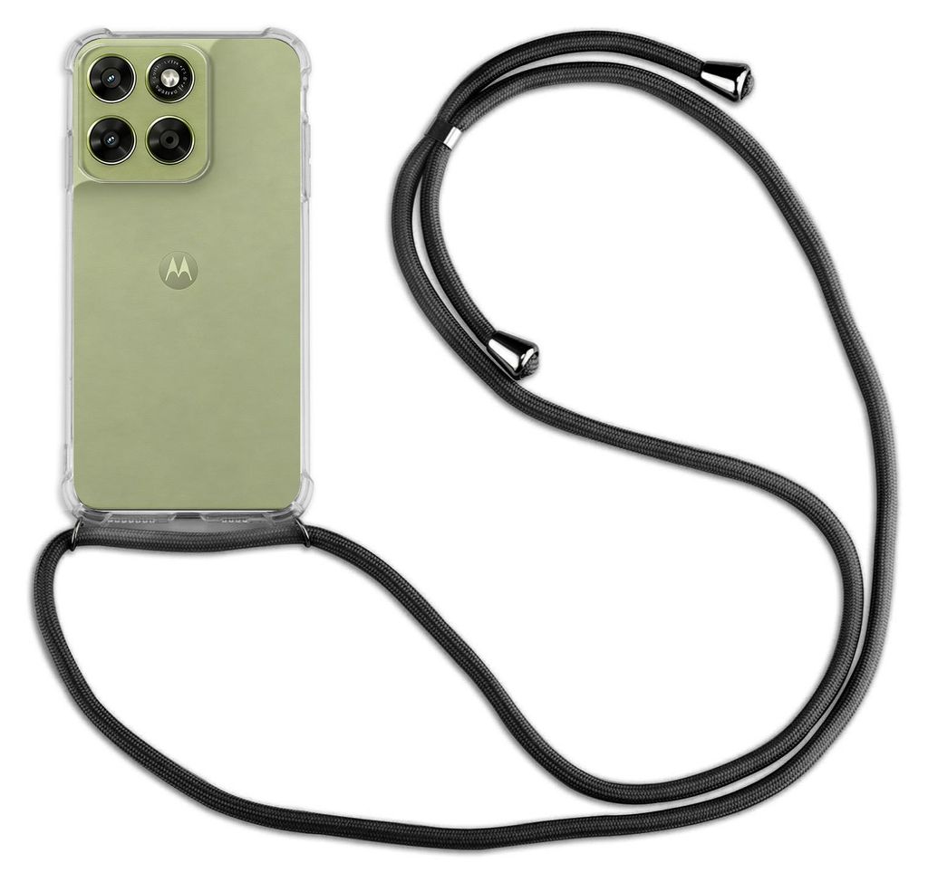 Handykette für Motorola Moto G67 / G77 Hülle mit Band Case Kordel in Schwarz