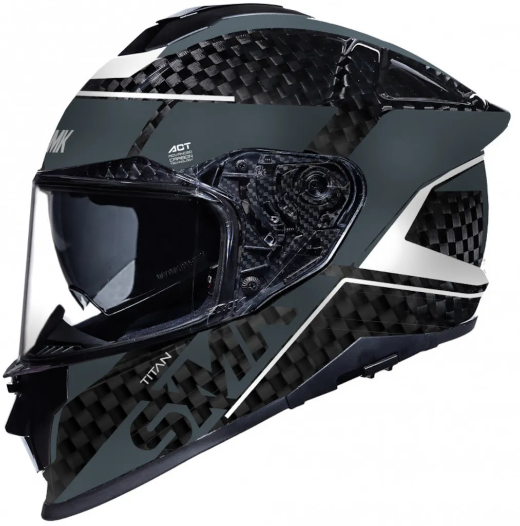 Casque Moto Intégral SMK Titan Carbon Nero Blanc Brillant en Taille XS