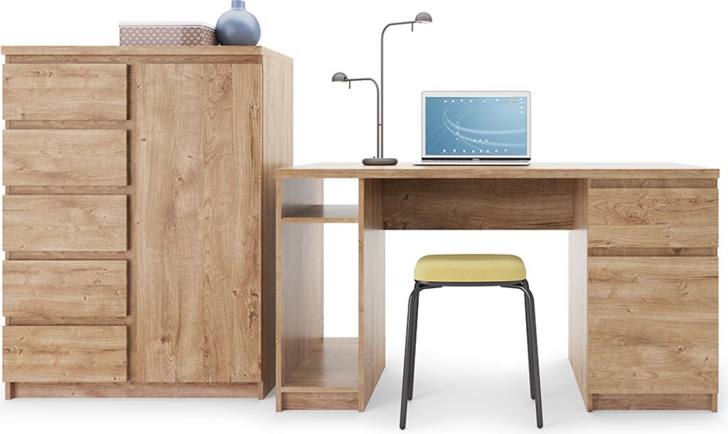 Schreibtisch mit Highboard in Eiche Nb. FORTALEZA-129, B/H/T ca. 233,5/113,9/65 cm