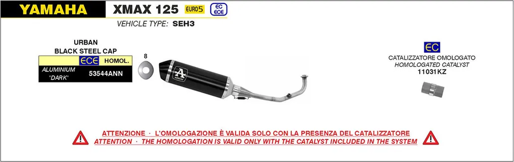 Pot d'échappement Arrow Urban pour Yamaha Xmax 125 : Idéal pour la ville