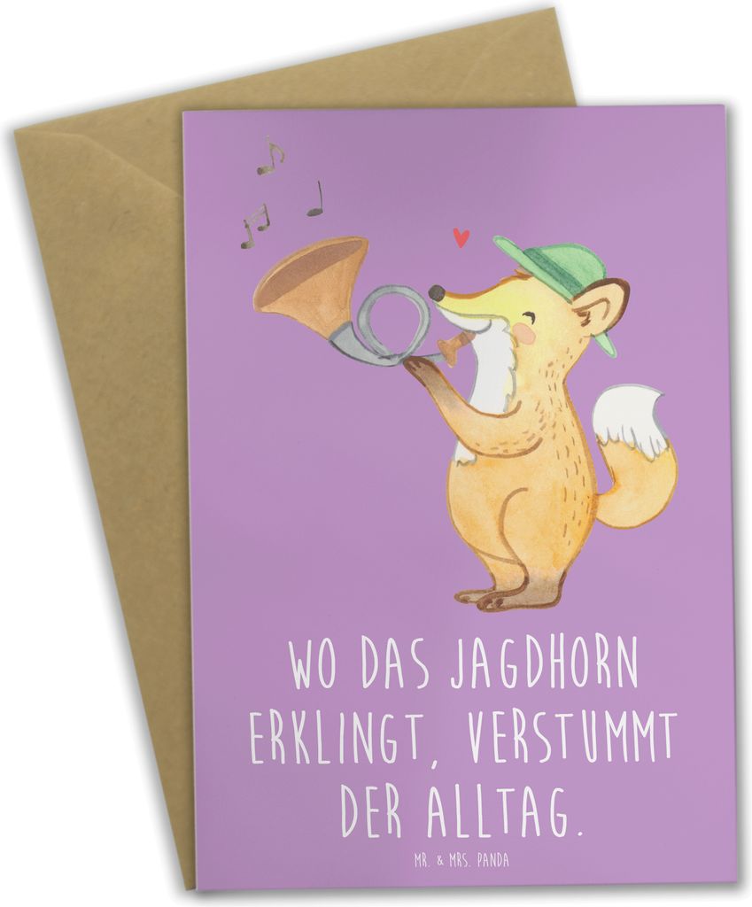 Mr. & Mrs. Panda Glückwunschkarte Jagdhorn Melodie - Lavendeltraum - Geschenk, einladungskarten, weihnachtskarten, Tradition, Jagdsignal, Musiker,...