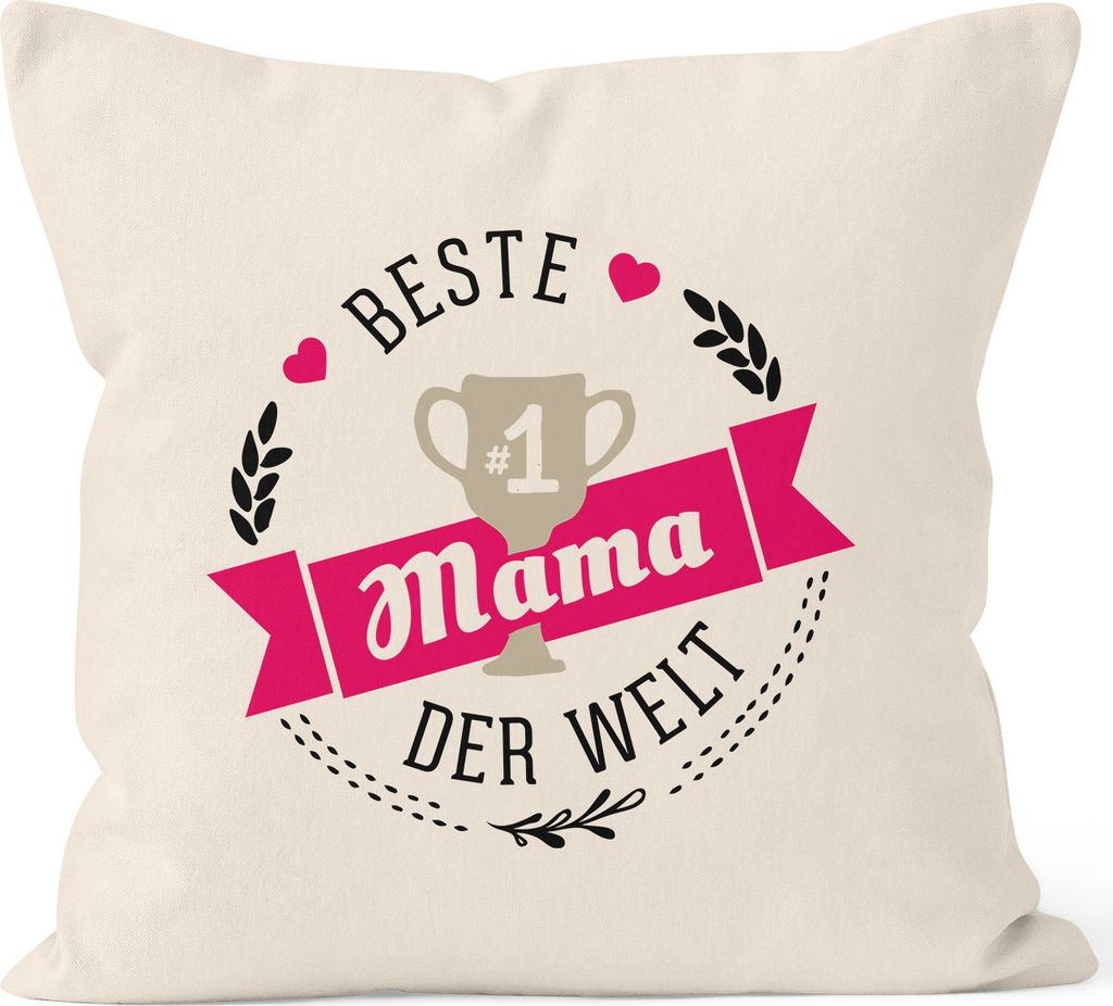 Kissenbezug beste Mama der Welt Geschenk für Mama Baumwolle MoonWorks natur 40cm x 40cm