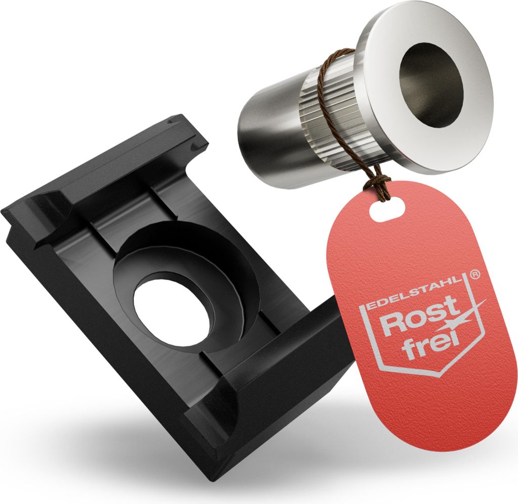 Qualinos Zaunhalter flache Auflage & Nietmutter V2A (20 Stück) – Schwarz 9005 Stabmattenzaun Zubehör ohne Plättchen