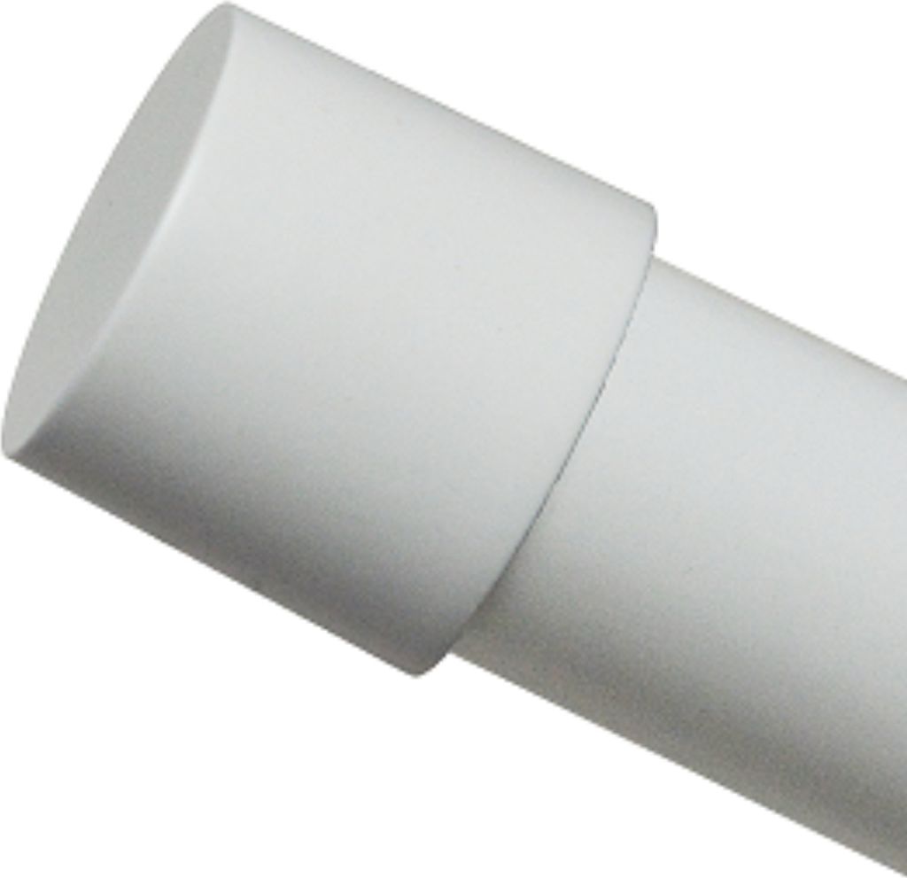 A close-up view of a white curtain rod.