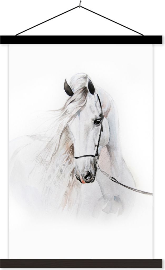 MuchoWow Textilposter Pferd - Aquarell - Tiere - Weiß 120x180 cm mit schwarzem Rahmen - Fotos