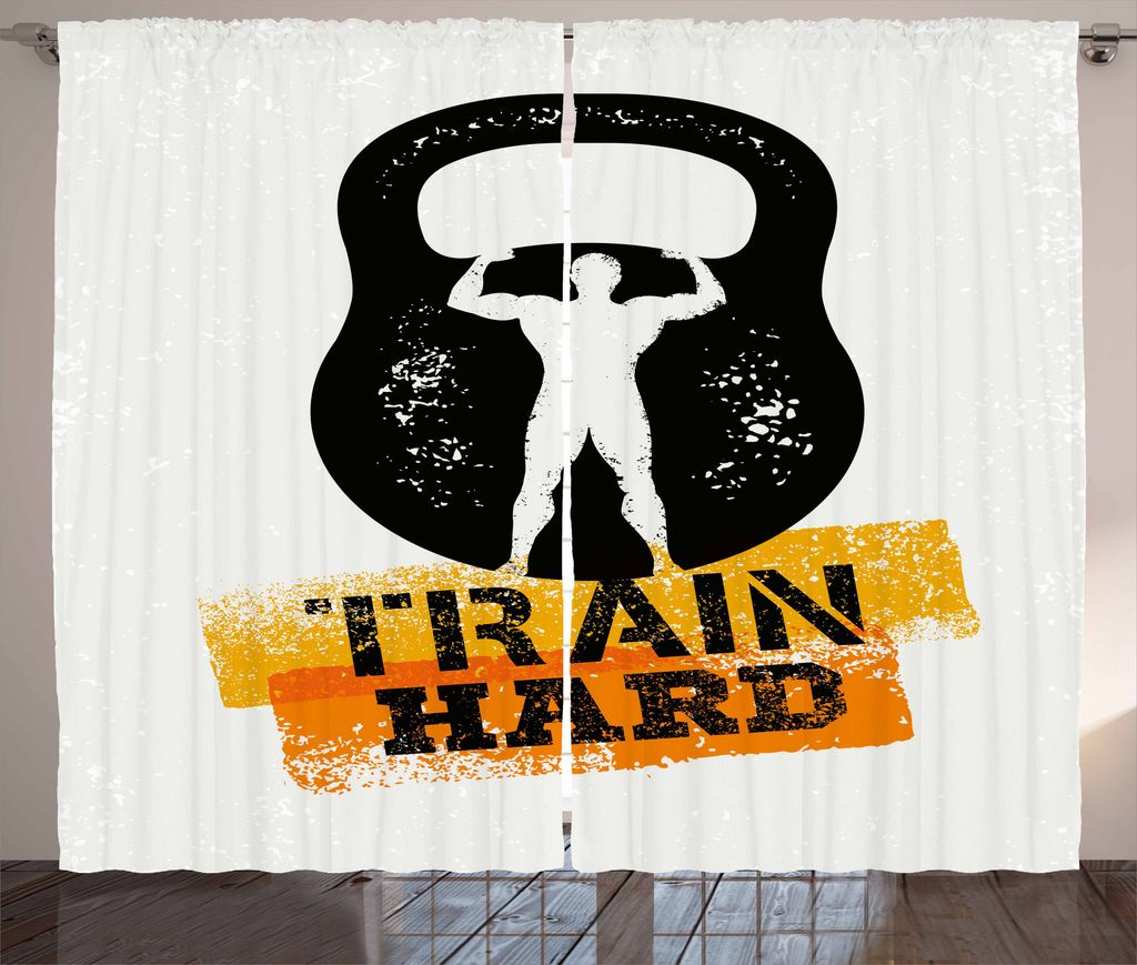 ABAKUHAUS Fitness Rustikaler Gardine, Gealterter Kettlebell-Athlet, Schlafzimmer Kräuselband Vorhang mit Schlaufen und Haken, 280 x 225 cm, Orange...