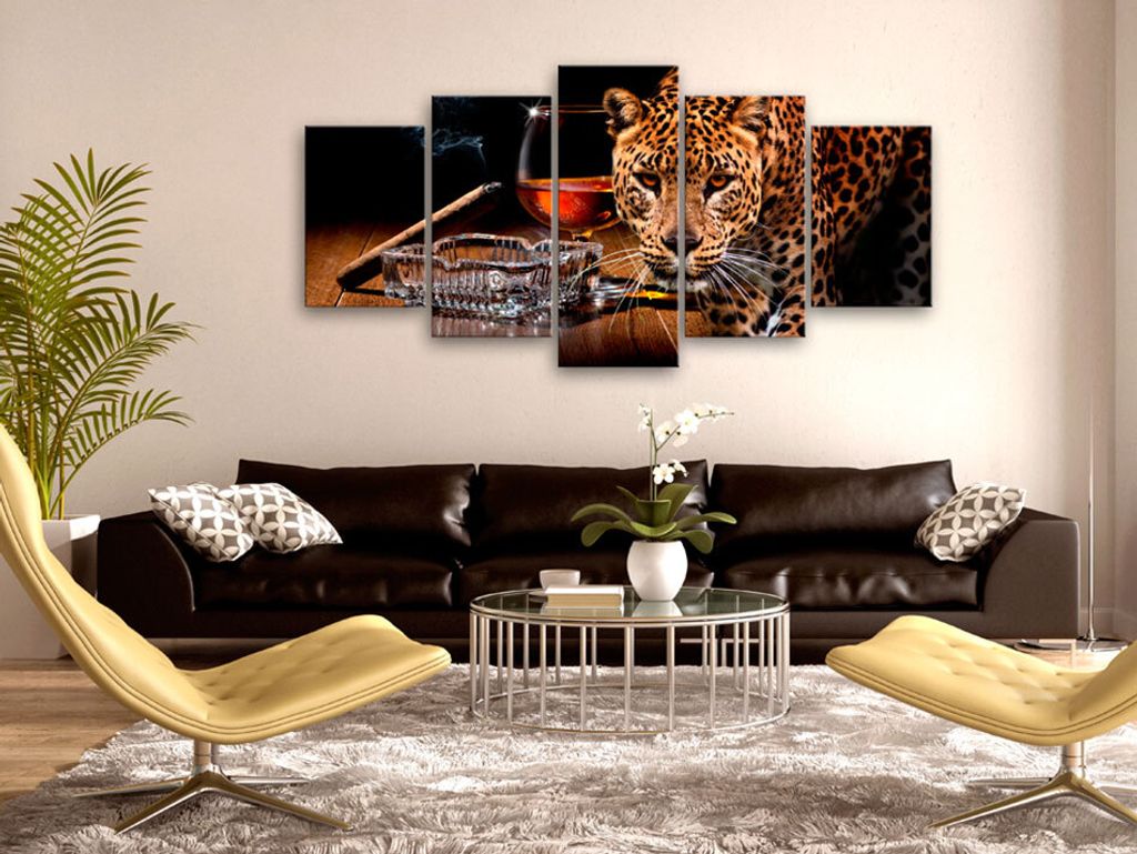 Akustikbild Tier Leopard 200x100 cm Bilder Akustikschaum Hochleistungsschallabsorber Schallschutz Leinwand 5 tlg Wandbild Raumakustik Schalldämmun...