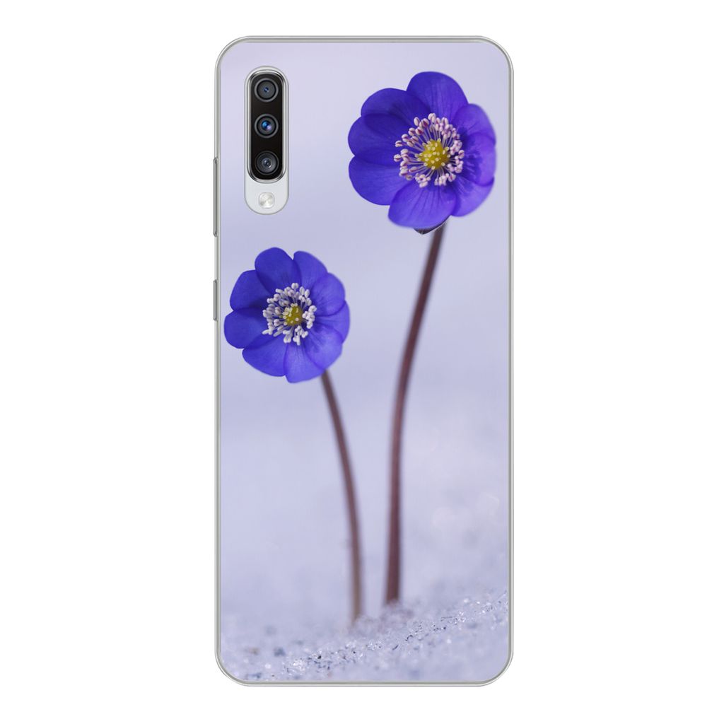 MuchoWow Handyhülle Schutzhülle Hülle für Samsung Galaxy A70 Blumen - Schnee - Lila Silikon Softcase Handy Hülle - Schutzhaube