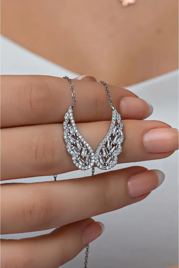 Collier ailes argent et zircons, cadeau idéal pour anniversaire