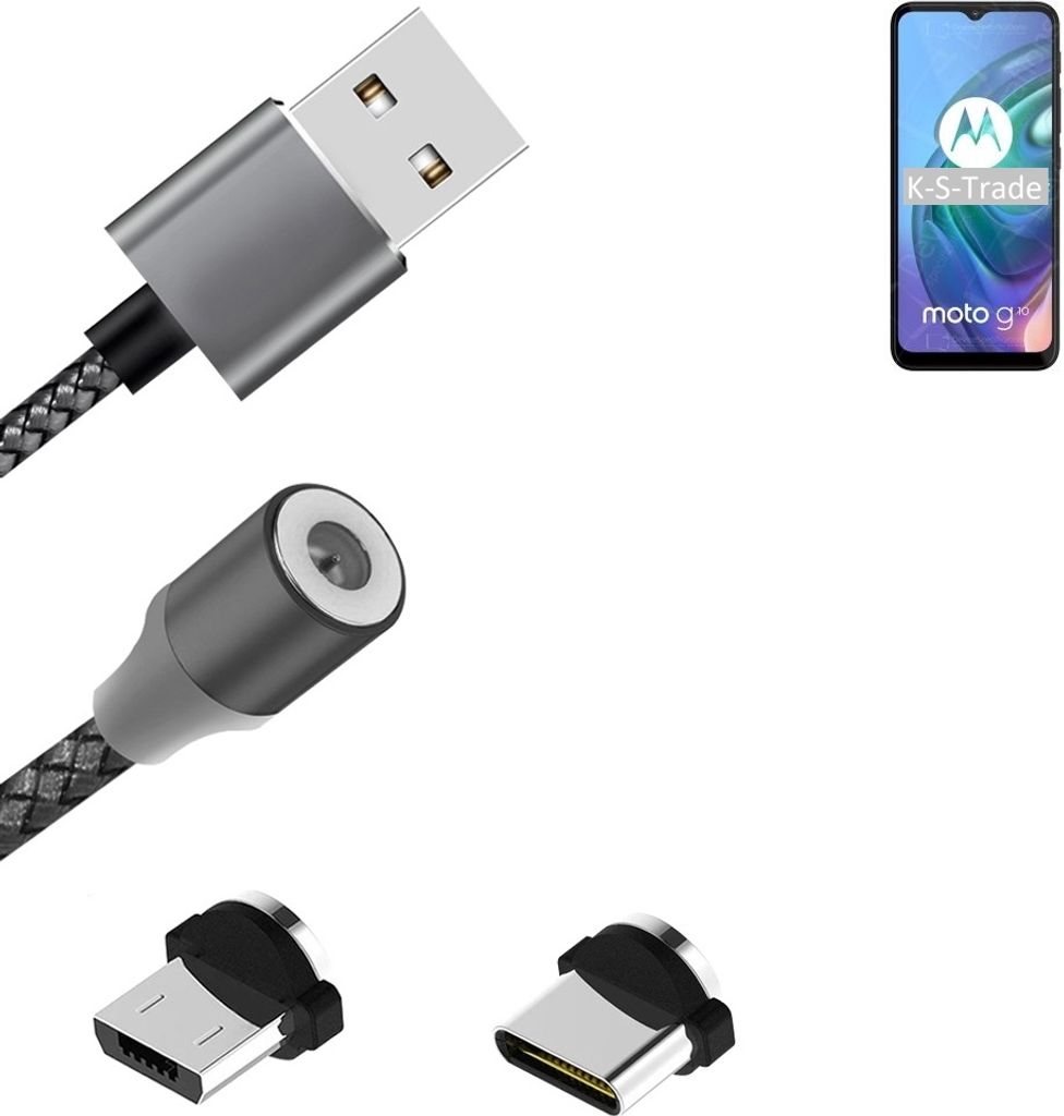 K-S-Trade Hochwertiges Magnet-Lade-kabel Sync-Kabel Daten-Kabel für Motorola Moto G10 mit USB-Typ-C-Anschluss und Micro-USB-Anschluss 2A bis zu