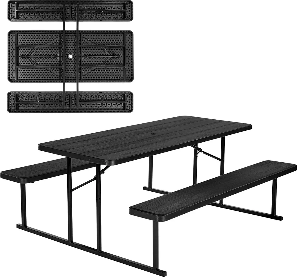VEVOR Table de Pique-Nique Pliante Noire avec Bancs en Acier 150 kg