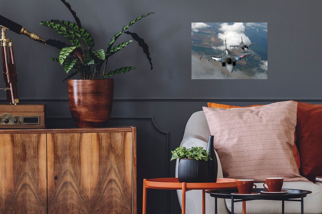 MuchoWow Poster Flugzeug - Düsenjäger - Bauernhof 40x30 cm - Plakate für die Wände - Poster Wohnzimmer