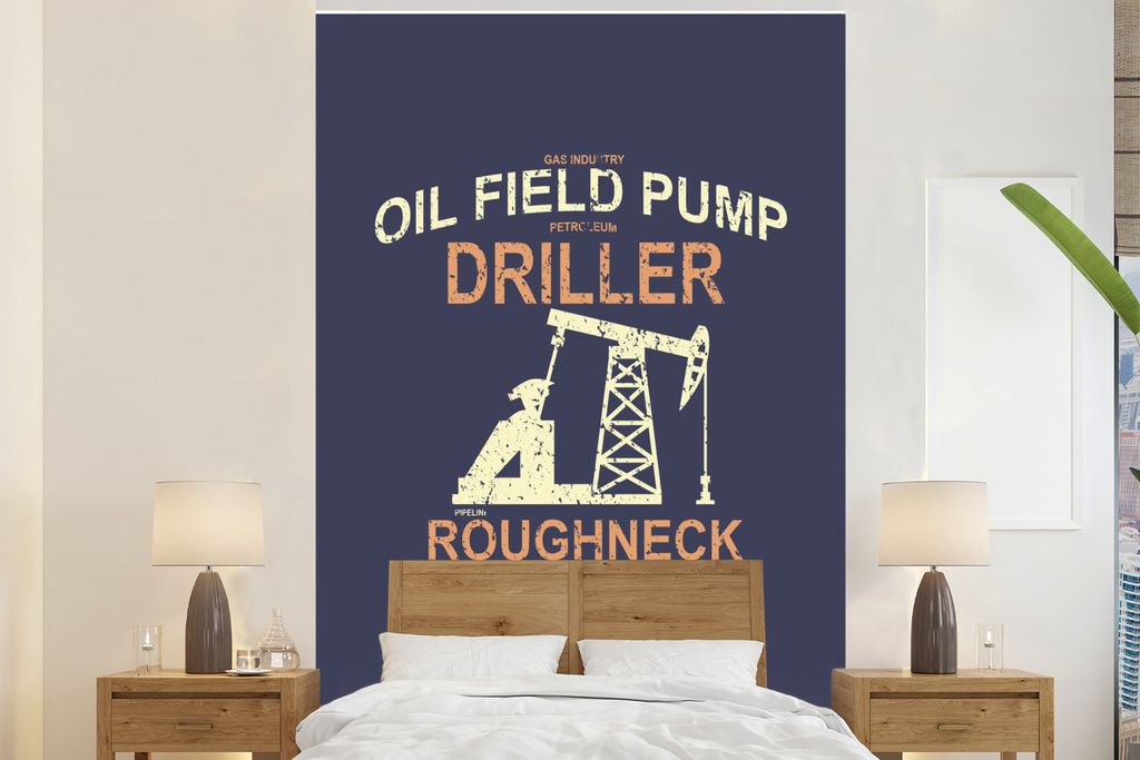 MuchoWow Fototapete für Wohnzimmer oder Schlafzimmer Wandtapete Vinyl Motivtapete Pumpe - Öl - Vintage - 225x350 cm - Schlafzimmer tapete