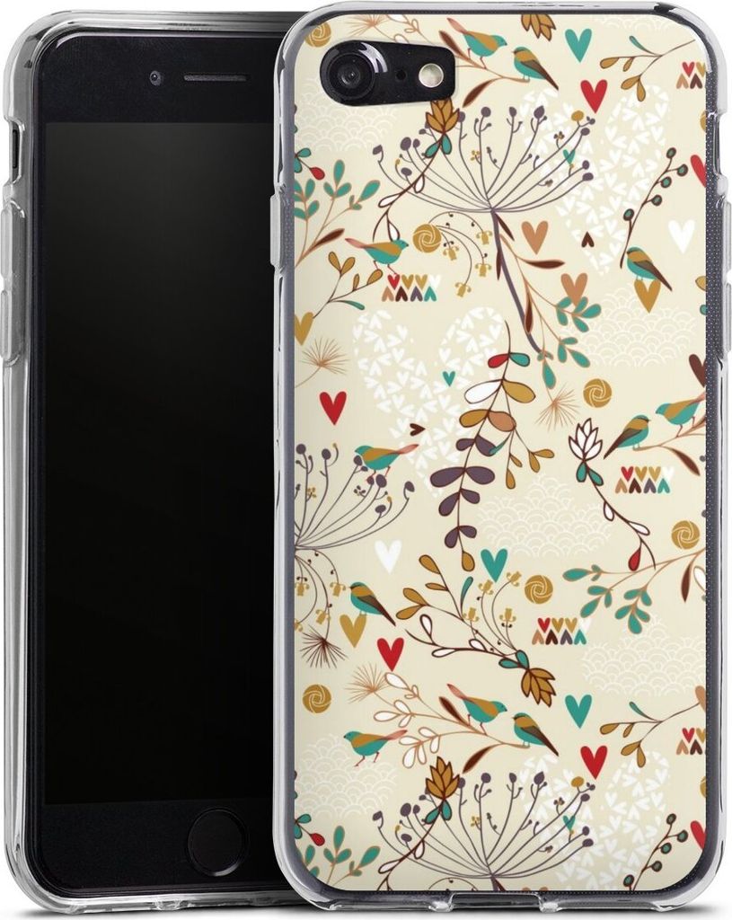 DeinDesign Handyhülle für Apple iPhone SE (2022) Silikon Hülle Case Smartphone Schutzhülle Blumen Retro Vogel