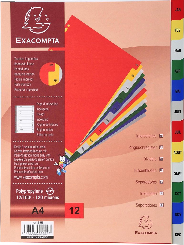 Exacompta 20x Register für Ordner Ringbücher PP 12 Pos Taben Jan.-Dez. A4 95E