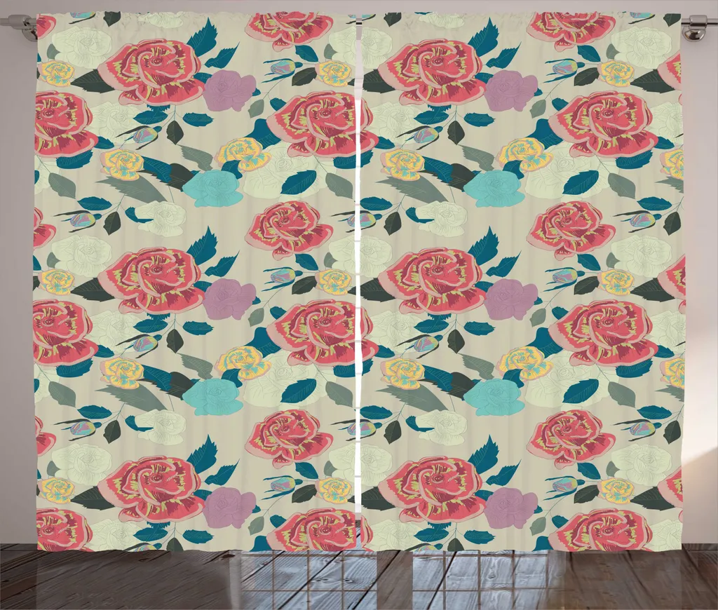 ABAKUHAUS Rideaux Roses Rustiques 280x225 cm avec Crochets, Taupe Pâle