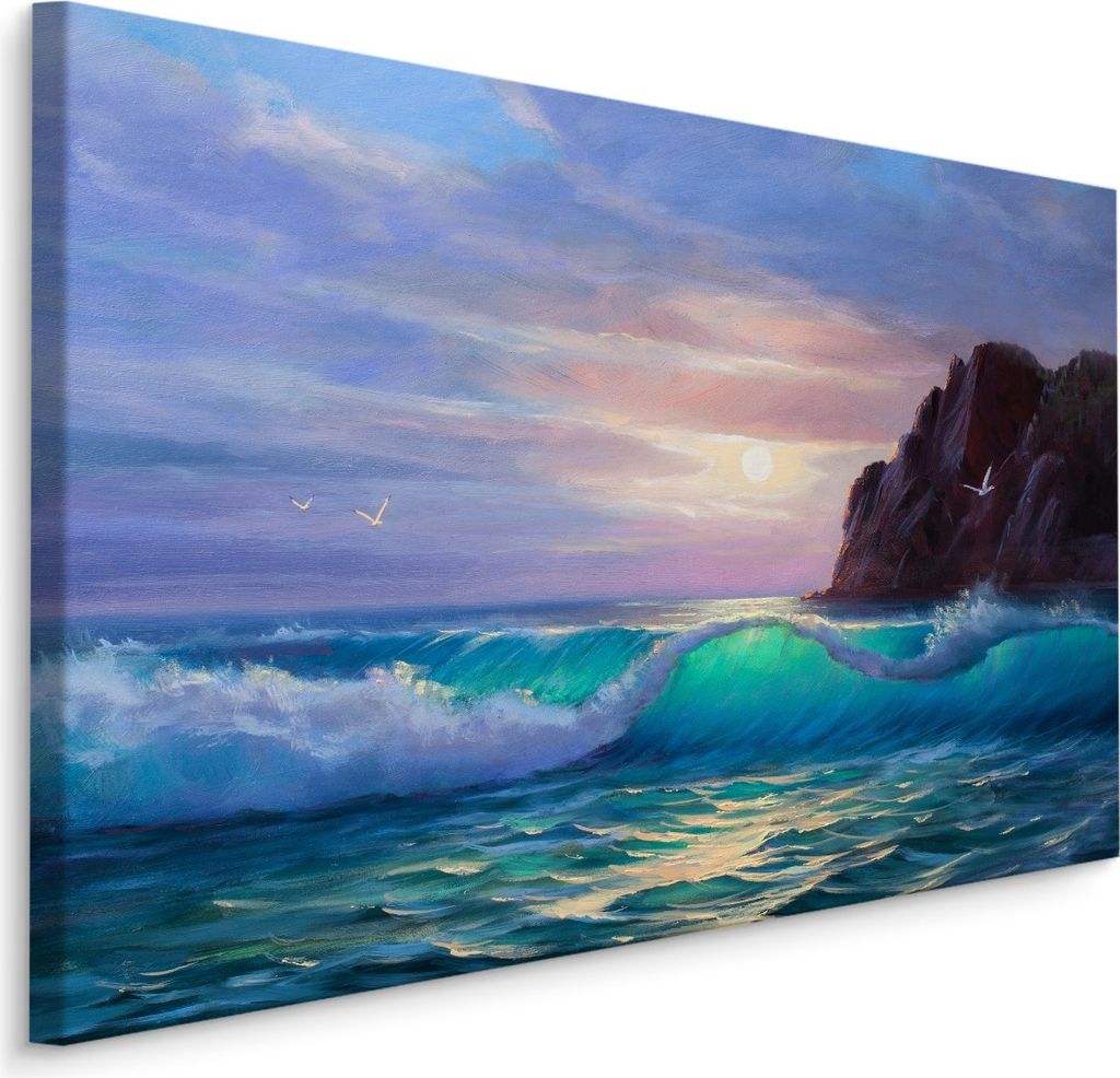 Fabelhafte Canvas LEINWAND BILDER 100x70 cm XXL Kunstdruck Meer Wellen Möwen Sonne