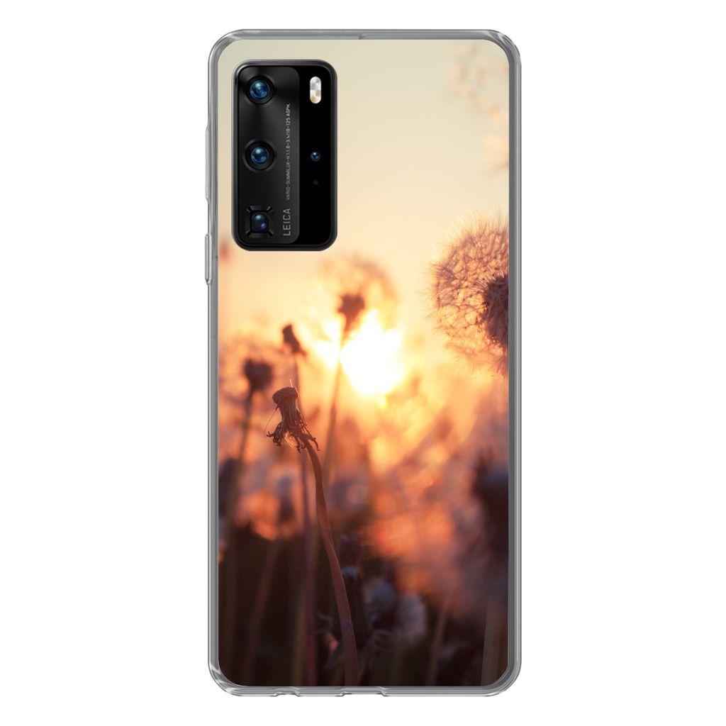 MuchoWow Handyhülle Schutzhülle Hülle für Huawei P40 Pro Löwenzahn - Sonnenuntergang - Frühling Silikon Softcase Handy Hülle - Schutz