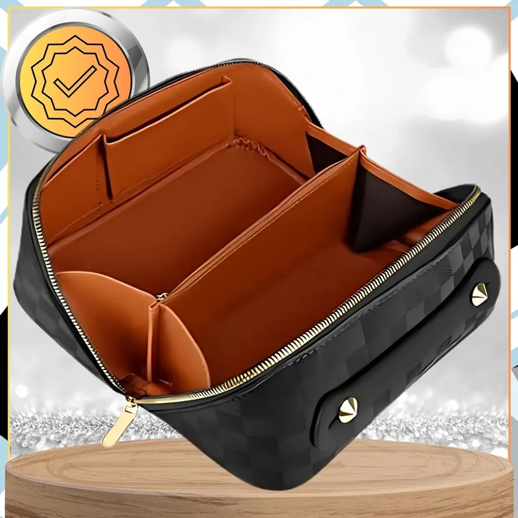 Trousse Trucchi Viaggio Ecopelle Nera 25cm - Organizer Make-up Chic - 7